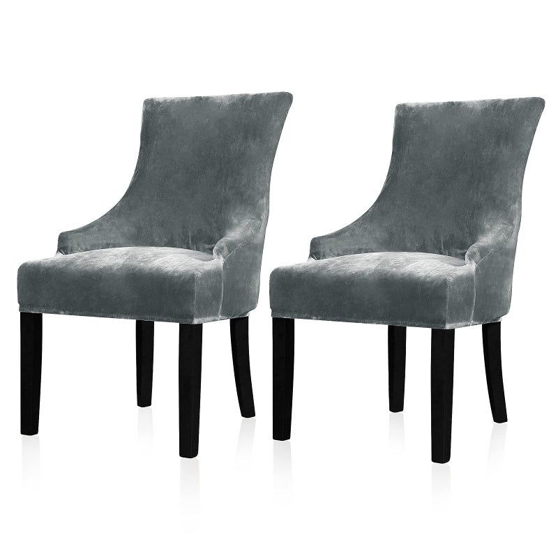Lellen Velvet Stretch Wingback Chair Cover Slipcover - Reusable Protector Cover for Dining Room Banquet Home Decor etc Machine Washable Hand Washable (Charcoal Grey, 2PC) - Image 1